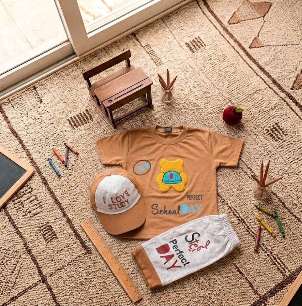 Kids' "Smart Learner" 3-Piece Summer Set (with Matching Cap)