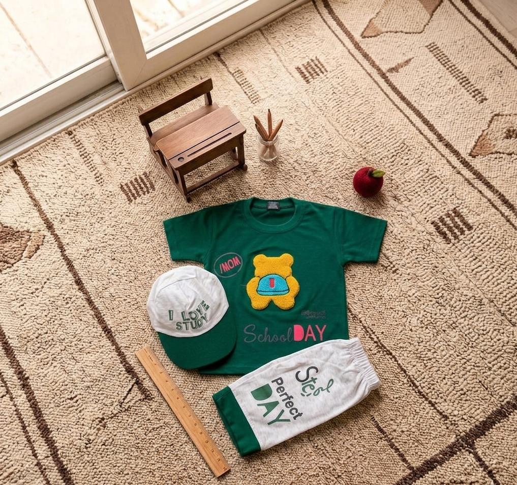 Kids'"Smart Learner" 3-Piece Summer Set (with Matching Cap)